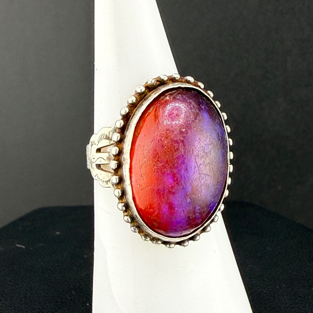 Vintage Ring Dragons Breath Sterling Silver Fred Harvey Era Purple Red Size 7